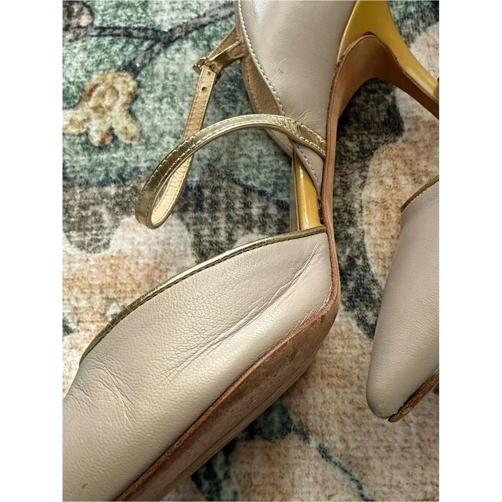 KATE SPADE NEW‎ YORK Leather T-Strap Pointed Toe Italy Pumps Nude Heels | Sz 7B